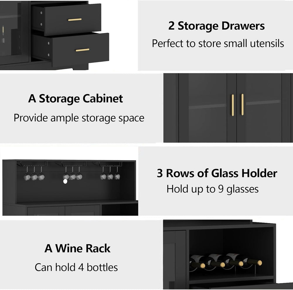 Bar Cabinet for Home with LED Light,Coffee Bar Cabinet w/ Wine & Glass Ra...