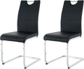 Goujxcy Dining Chairs Set of 2, Modern High Back Kitchen Chairs with Metal Legs and Faux Leather Padded Seat Upholstered Dining Chairs for Dining & Kitchen,Living Room (Black&Silver, Set of 2)
