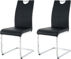 Goujxcy Dining Chairs Set of 2, Modern High Back Kitchen Chairs with Metal Legs and Faux Leather Padded Seat Upholstered Dining Chairs for Dining & Kitchen,Living Room (Black&Silver, Set of 2)