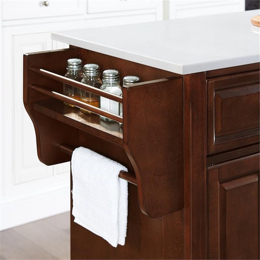 Pemberly Row Modern Wood Granite Top Kitchen Island in Mahogany