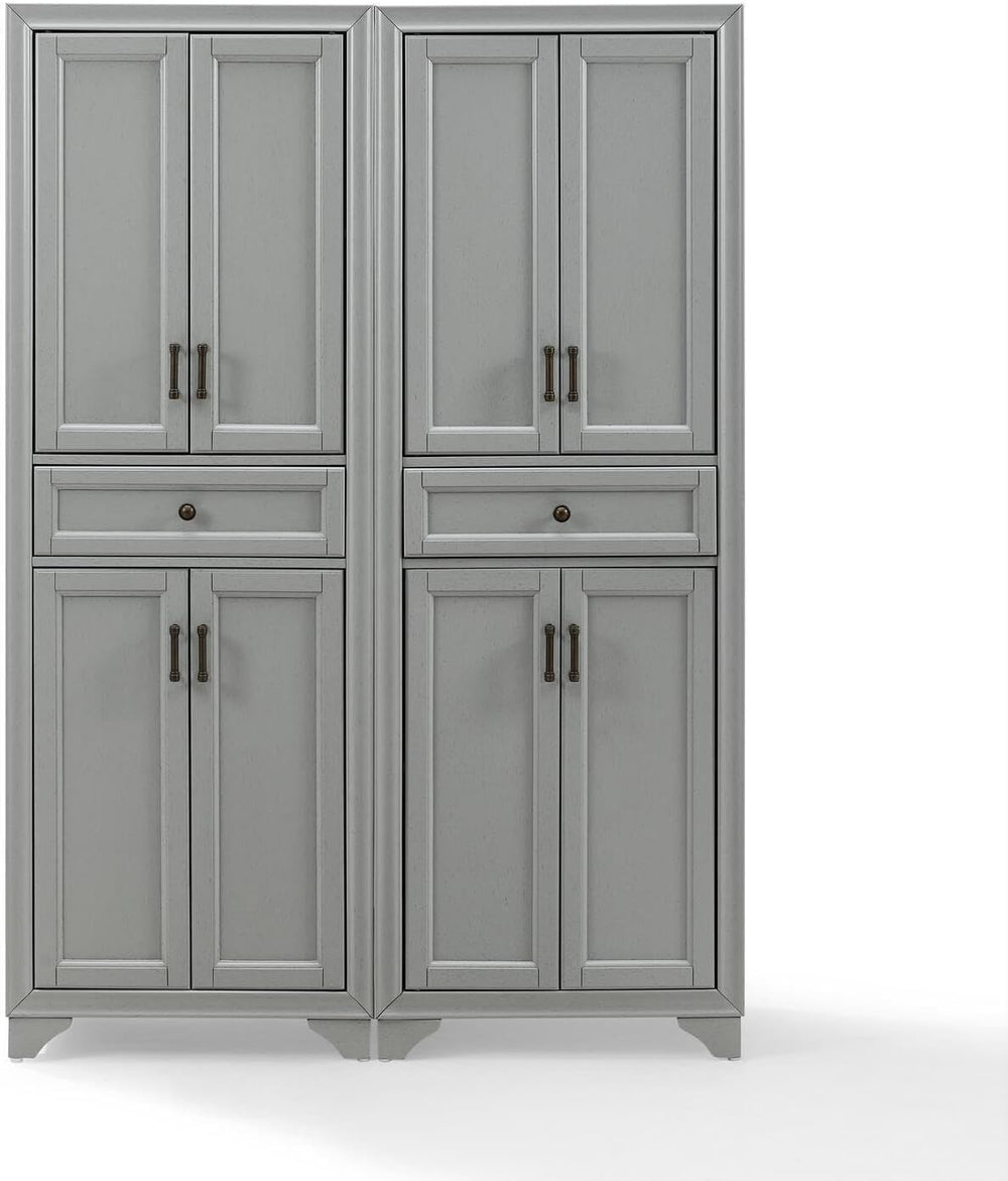 Maykoosh Pantry Cabinet Set, 2 Piece Storage Organizer, Distressed Gray, Meta...