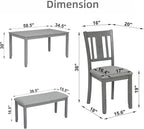 Dining Table Set for 6, 6-Piece Kitchen Table Chairs Set with Rectangular Table, 4 Slatted Upholstered Chairs and Bench, Wooden Farmhouse Rustic Style Kitchen Dining Set for 6 Person, Gray