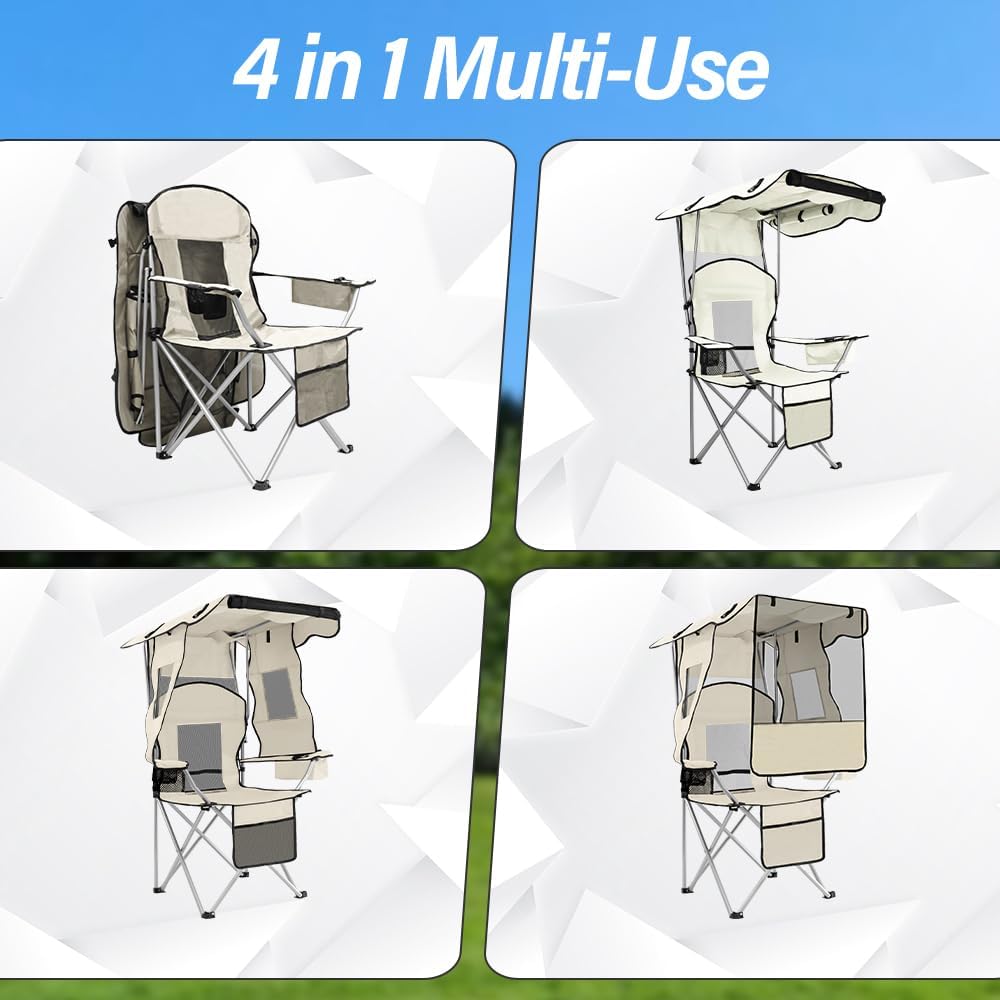 BESTHLS Camping Chair with Canopy Shade Portable Folding Beach Chairs with Co...