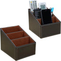 AgentMoon 2-piece Set Remote Control Holder,3-Compartment Gradient Desk Organizer,PU Leather Outside Storage Box with Suede Imitation Lining. 6.3x5.1x5.2 inches,10.8oz/308g(Brown 2PCS)