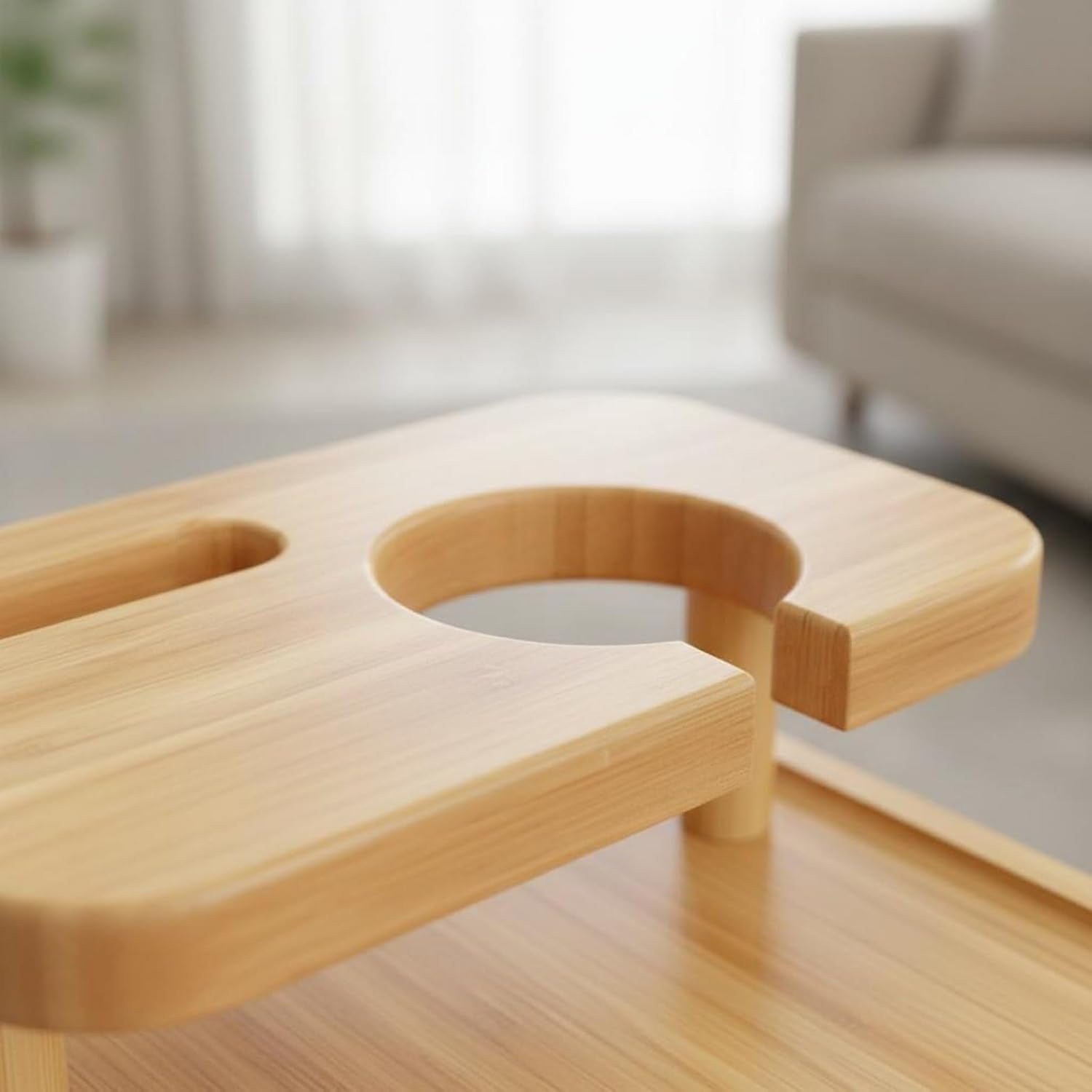 Expandable Armrest Table Bamboo Couch Clip Double Layer Surface with Stable Non Slip Pads Suitable for Office Living Room Family Room