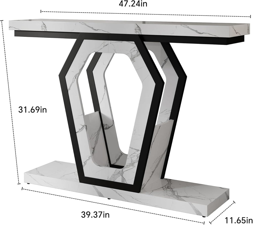 FUSUNBAO 47.3" Console Table,Openwork Bracket Sofa Table, Wood Narrow En...