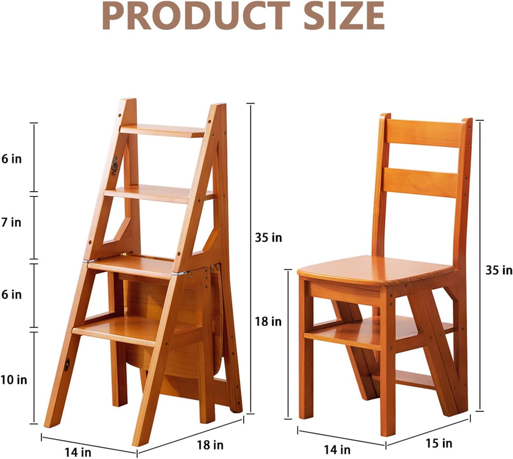 Solid Wood 3-in-1 Folding Ladder Chair, Convertible Step Stool & Display ...