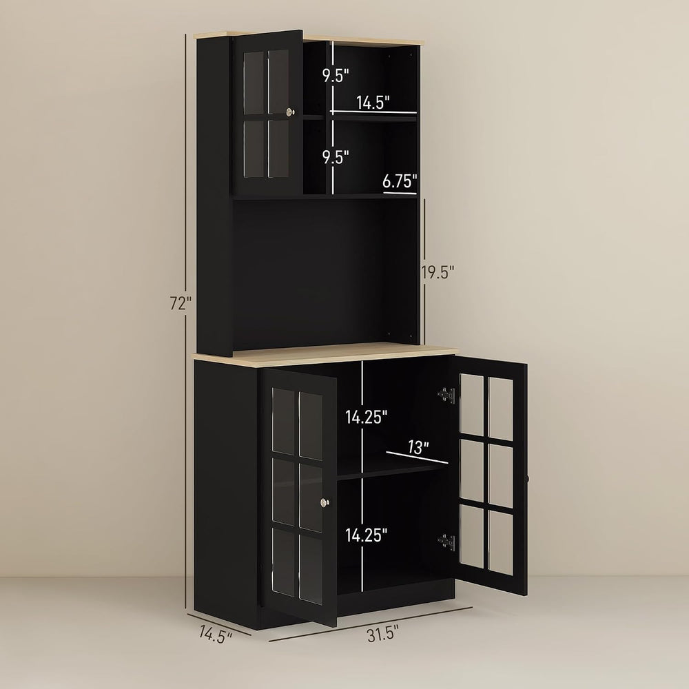 HOMCOM Kitchen Pantry Storage Cabinet 72" with Hutch, Black | Large Coun...