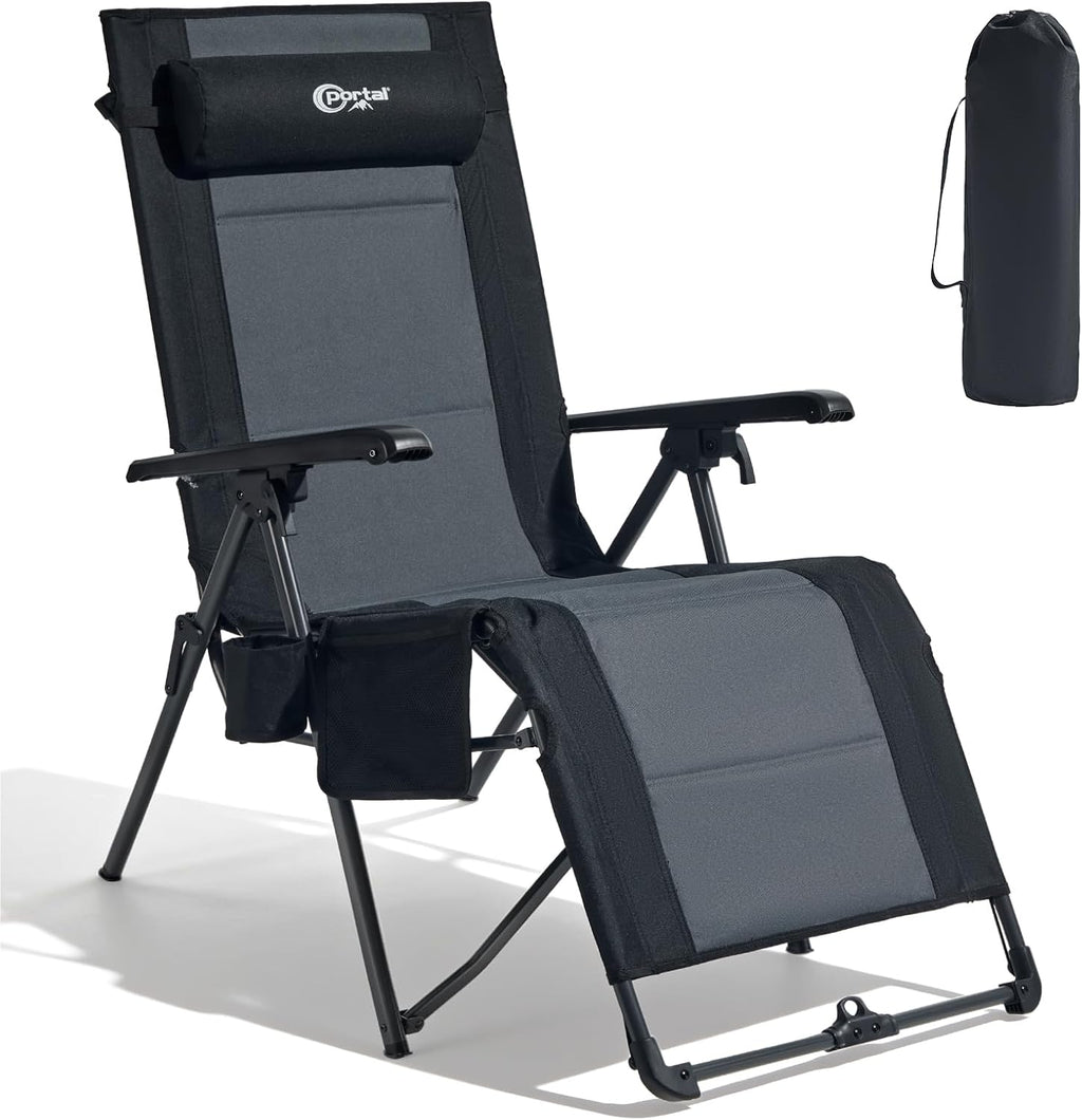 Portal Portable Zero Gravity Chair, Lounge Chair Outdoor Oversized Zero Gravity Chair Folding Lounge Chair with Adjustable Pillows and Cup Holder for Poolside and Lawn, Support 350lbs, Black, 1Pack