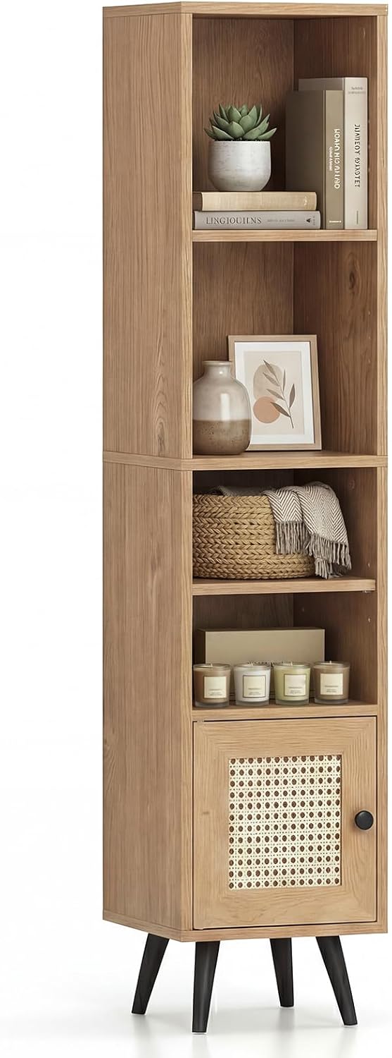 GIANTEX 6-Tier Tall Narrow Bookcase, 54 Inches Slim Storage Cabinet with Adju...