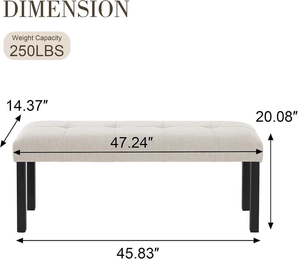 Dining Bench, Rubber Wood Dining Room Bench with Linen Upholstered Seat, for ...