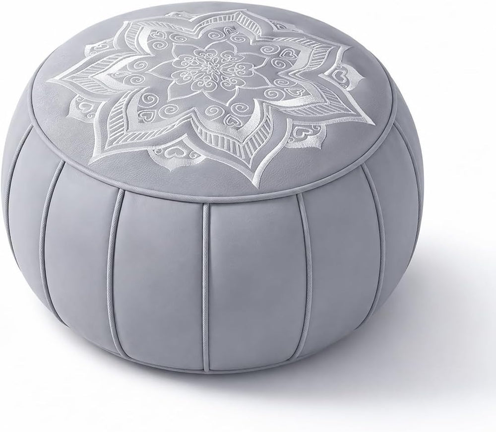 Round Pouf Cover, Premium Leather Ottoman Cover 19in / 48cm, Unstuffed Floor ...