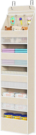 Univivi 6-Shelf Over Door Hanging Organizer Fabric Baby Door Storage with 5 Large Pockets and 3 Small PVC Pockets Wall Mount Hanging Storage Organizers for Baby Essential (Beige)