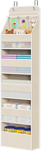 Univivi 6-Shelf Over Door Hanging Organizer Fabric Baby Door Storage with 5 Large Pockets and 3 Small PVC Pockets Wall Mount Hanging Storage Organizers for Baby Essential (Beige)