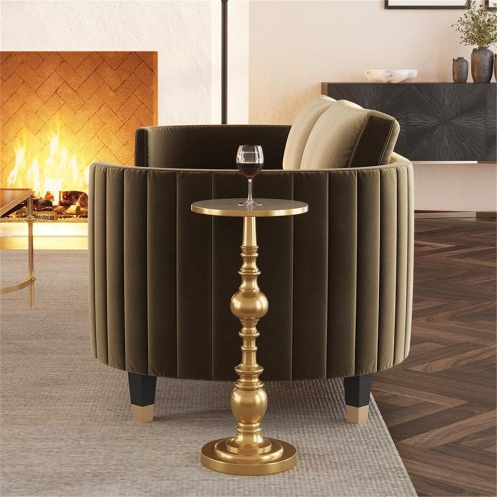 Beaumont Lane Transitional Metal Pedestal Side Table, 10" Round Top, Ant...