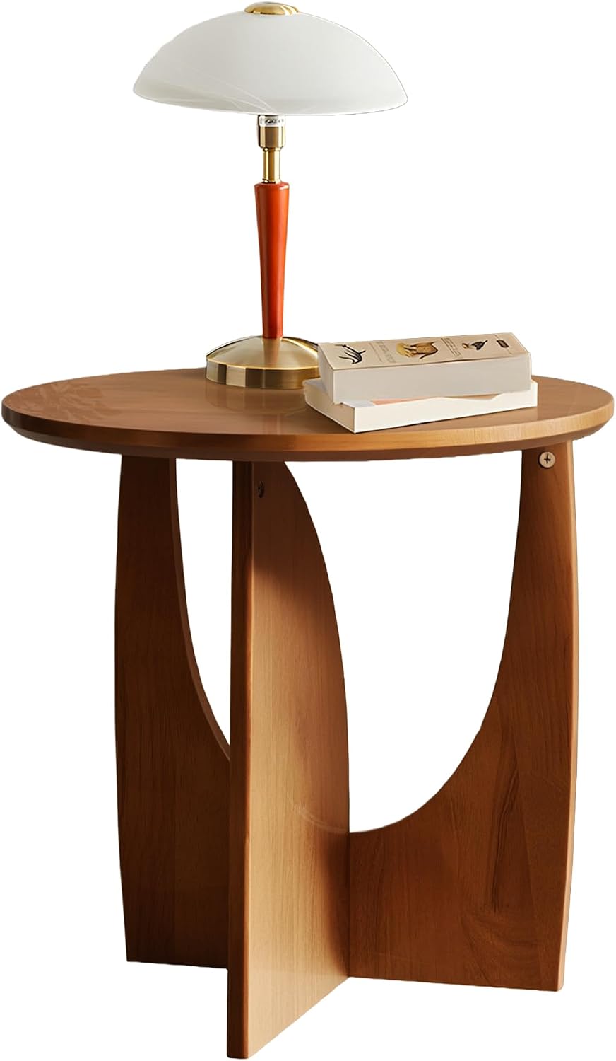 Round End Table, Solid Rubberwood Small Coffee Tables for Living Room, Mid Ce...
