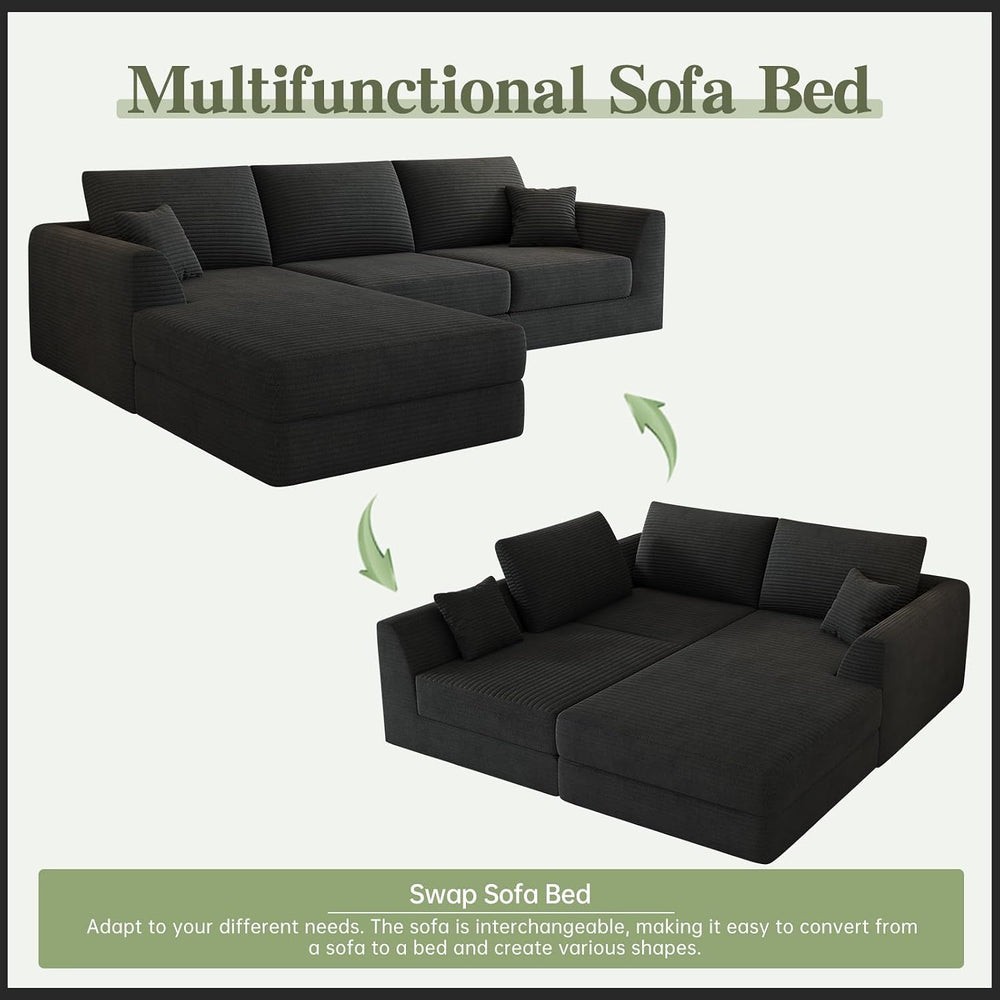 106” Modular Sectional Sofa, Cloud Sectional Couch with Deep Seat, Modern Mod...