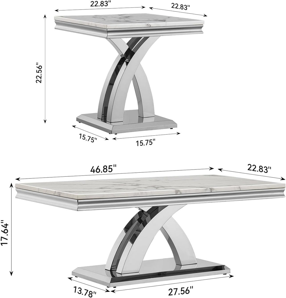 Modern Elegant 2-Piece Living Room Table Set with Faux Marble Top | Includes ...