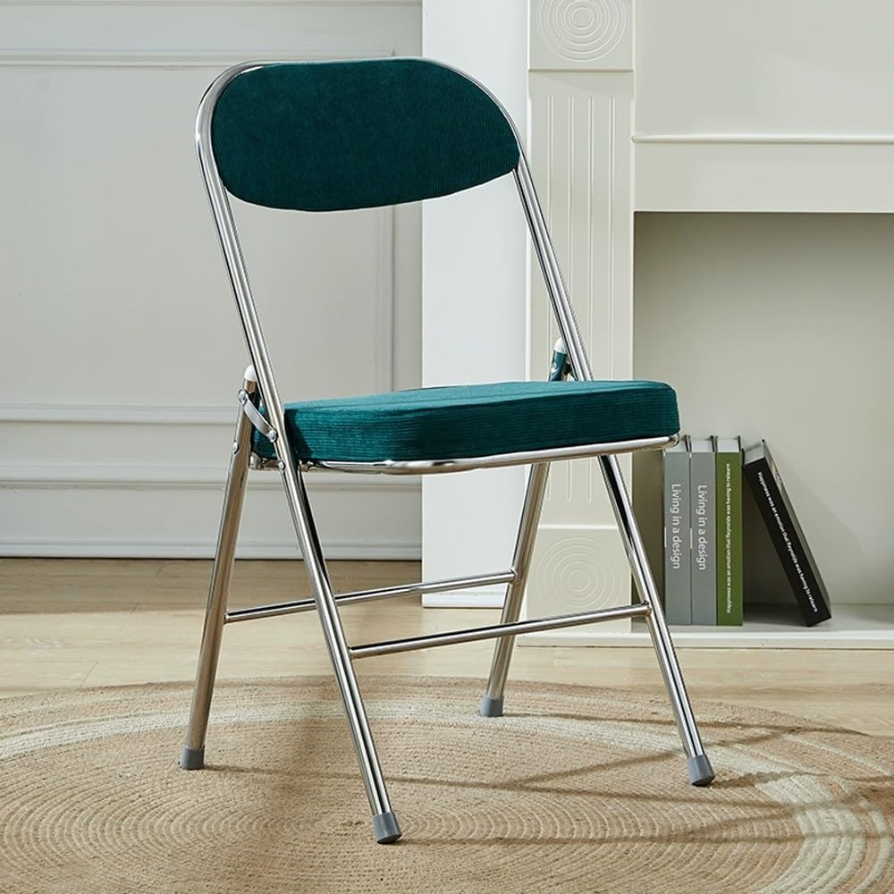 Corduroy Fabric Folding Chair, Home Balcony Retro Folding Chair, Metal Foldab...