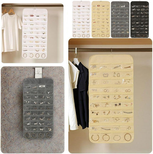 3PCS Hanging Jewelry Organizer with 80 Pocket Double-Sided Jewelry Holder Storage Wall Door Closet Accessories Organizer for Earrings, Necklaces, Rings (White)