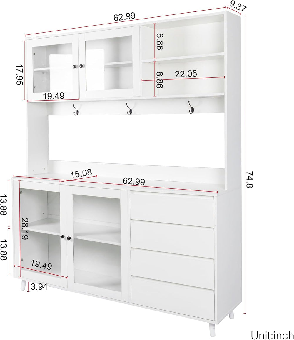 roomfitters 63" Large Kitchen Hutch Cabinet, Freestanding Pantry Cupboar...