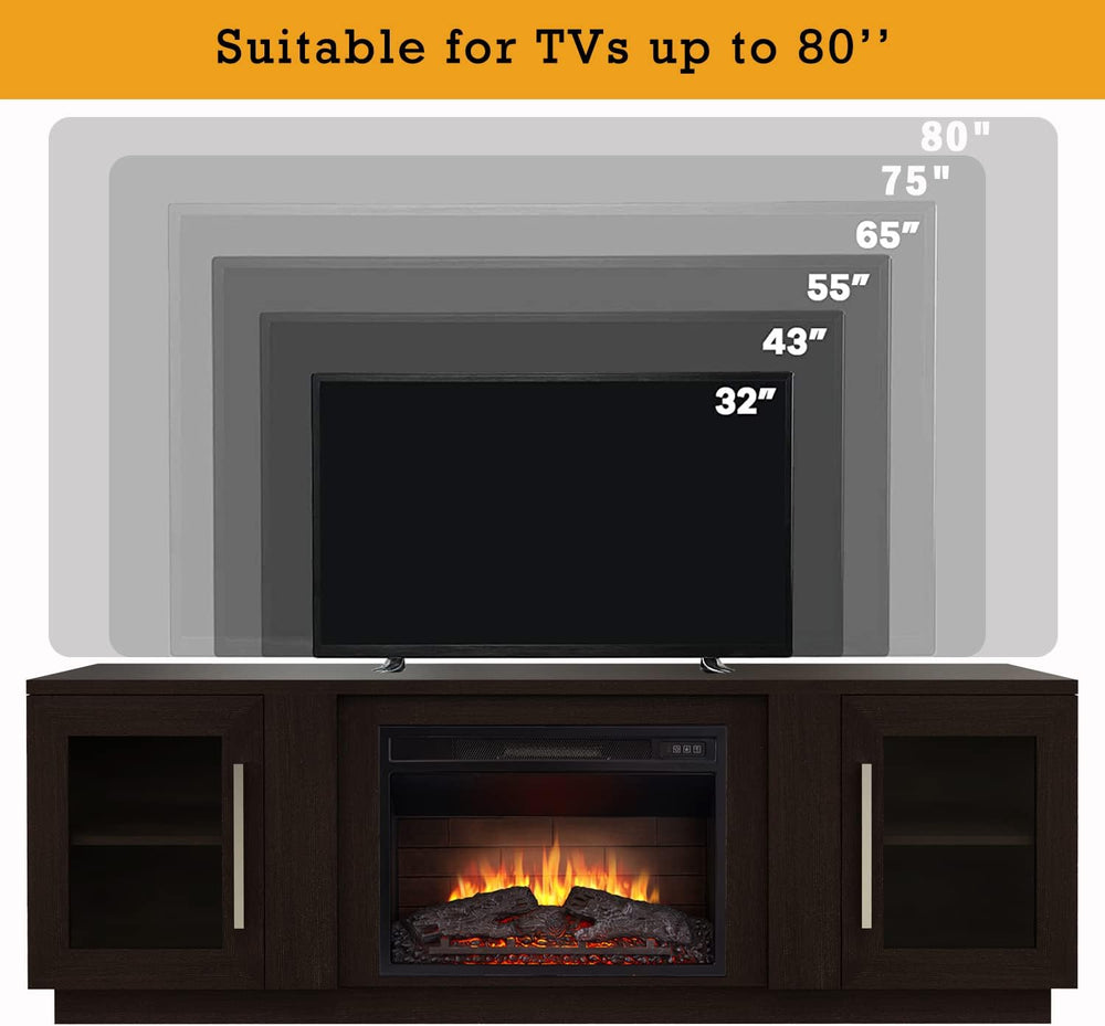 Cheerway 3D Fireplace TV Stand for TVs up to 80’’, Wooden Media Entertainment...