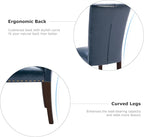 COLAMY Upholstered Parsons Dining Chairs Set of 4, PU Leather Dining Room Kitchen Side Chair with Nailhead Trim and Wood Legs - Blue