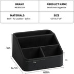 Remote Control Holder, PU Leather Small Desk Organizer with 4 Compartments, Nightstand Organizer Desk Caddy for Remote, Notepad, Phone, Glasses, and Accessories (Black)