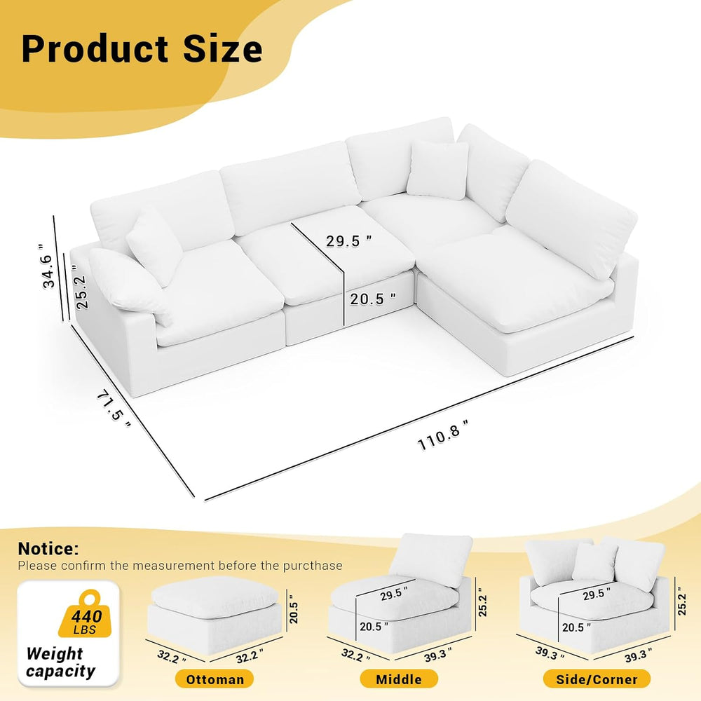 Cloud Modular Couch for Living Room,V Shape Linen Blend Sofas,Modern Deep Sea...
