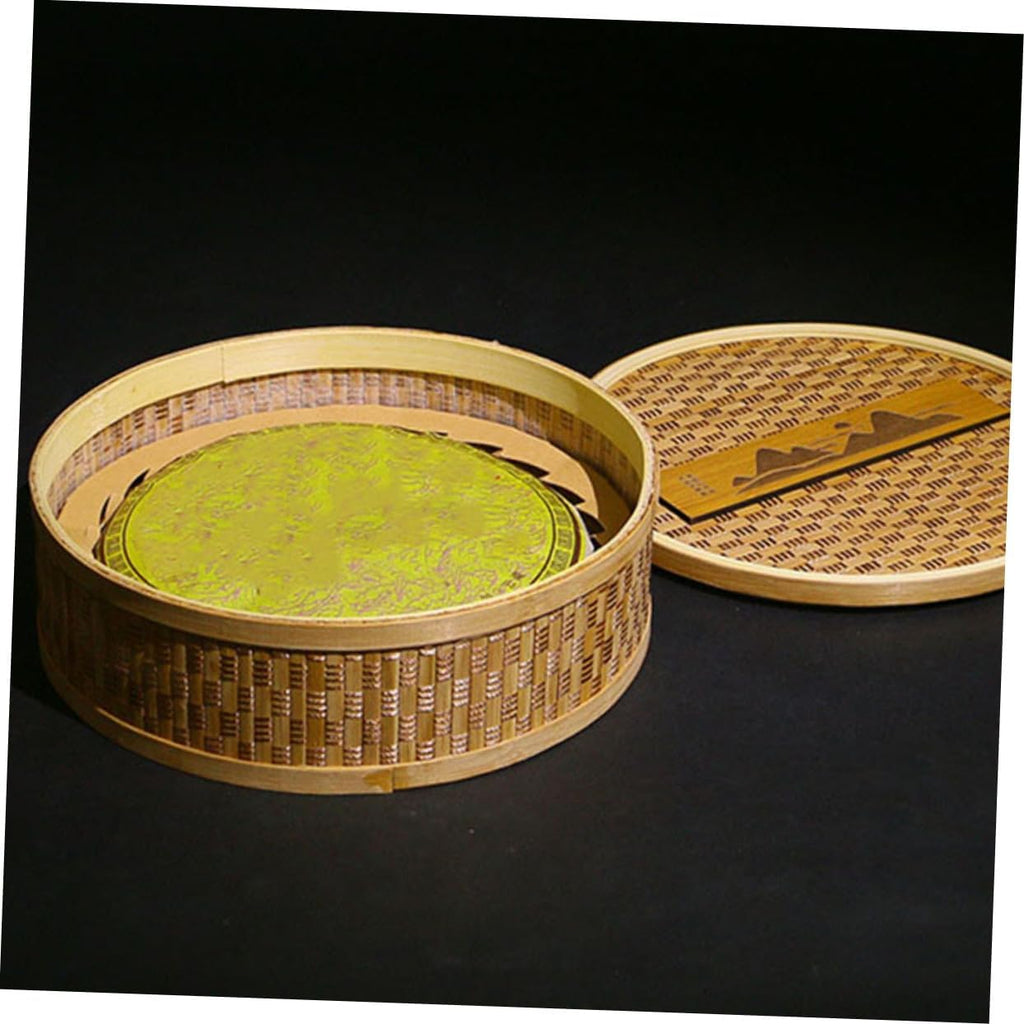 IMIKEYA Bamboo Tea Box Woven Design Tea Cake Storage Container for Home and Office Organization