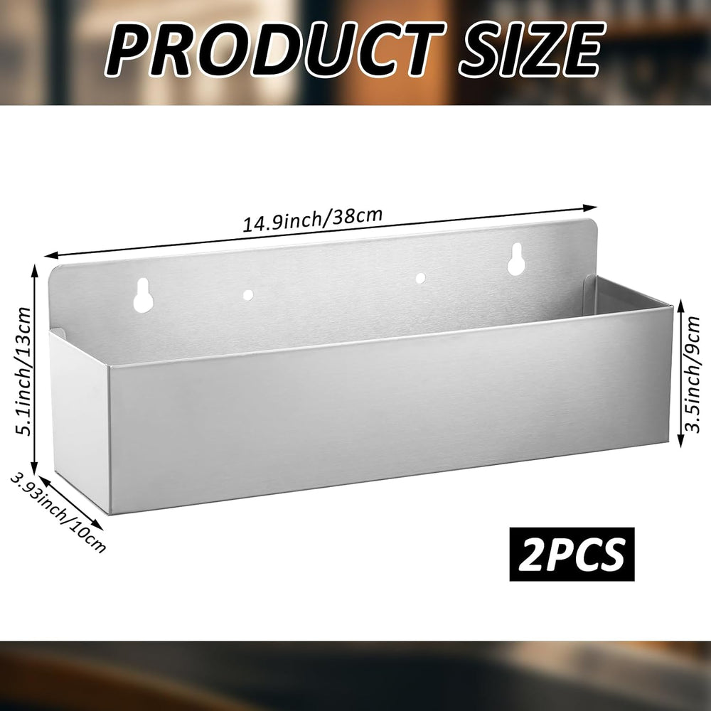 2 PCS 15 Inch Single Speed Rail Stainless Steel Liquor Bottle Holder Wall Mou...