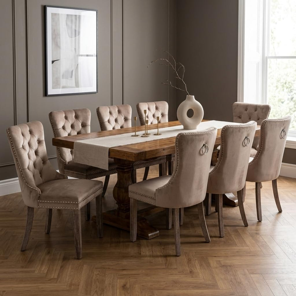 Espresso Brown Mid Century Modern Dining Chairs Set of 8, Velvet Upholstered ...