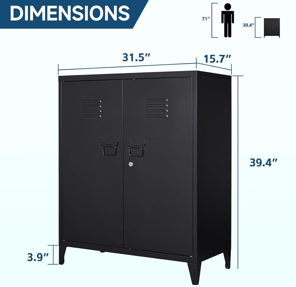 MIIIKO Metal Locker with 2 Doors, Metal Storage Sideboard Accent Cabinets for...