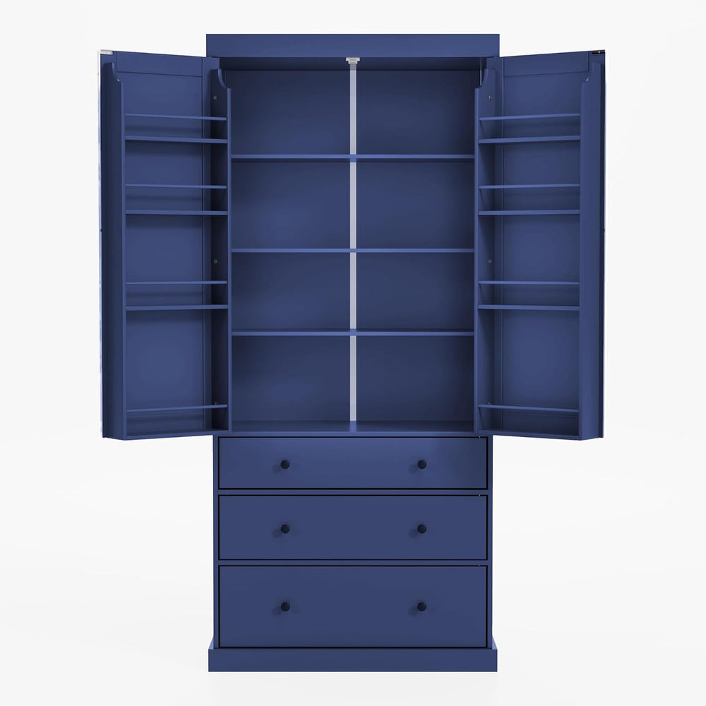 77" Farmhouse Kitchen Pantry with 3 Shelves, 8 Door Shelves, 3 Drawers |...
