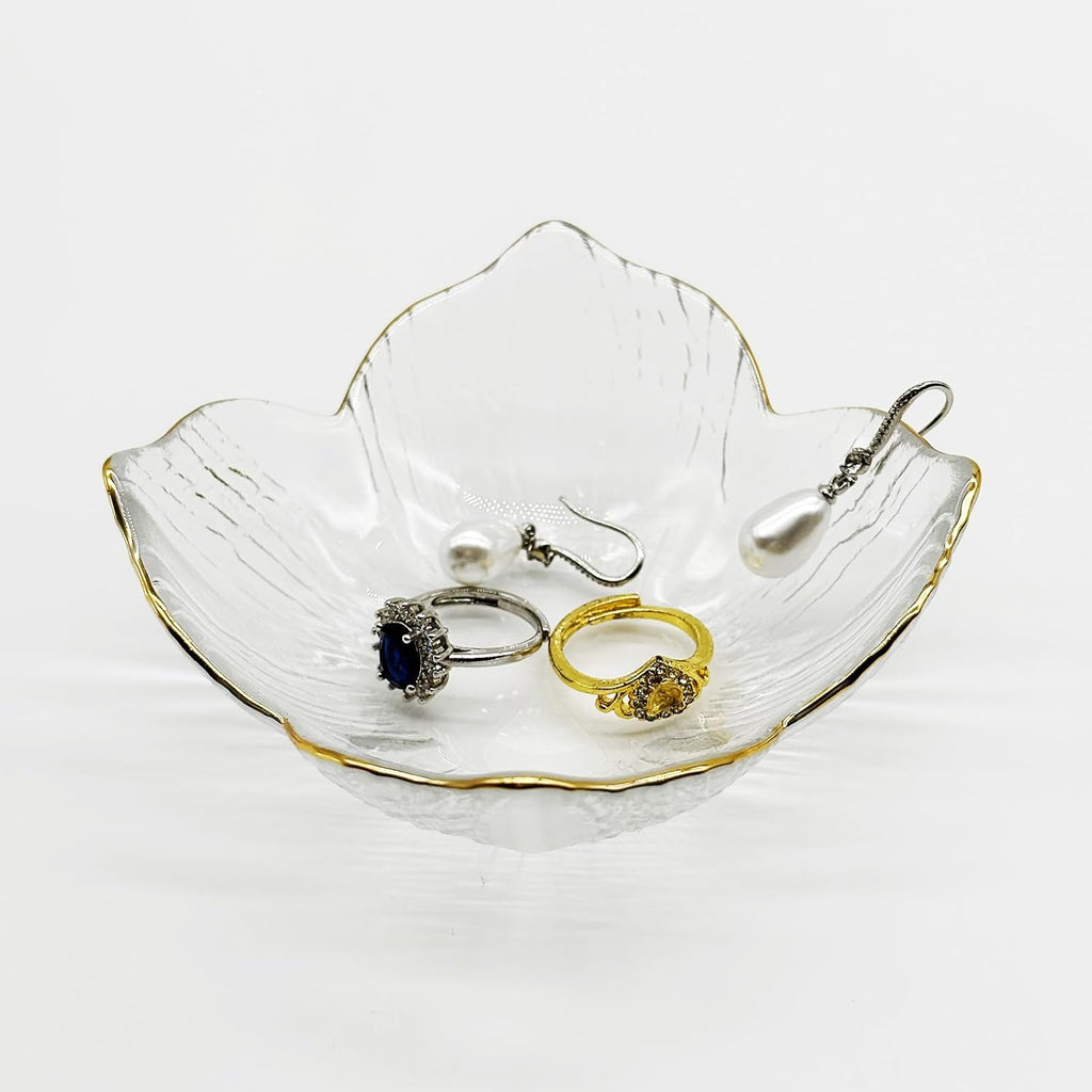 Flower Small Ring Dish, Glass Jewelry Tray for Women, Room Decor Jewelry Plate, Trinket Dish, Engagement Ring Holder, Bathroom Nightstand Ring Bowl for Earrings, Gifts, Key Dish