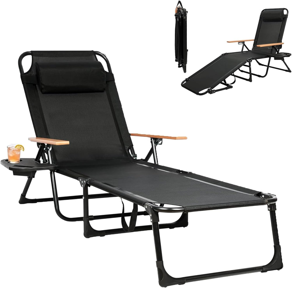 Foldable Lounge Chair, 4-Position Adjustable Outdoor Folding Lounge Chair wit...