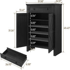 Halitaa Shoe Cabinet, Farmhouse Shoe Storage Organizer, Shoe Storage Cabinet with Doors & Drawer, Boots High-Shoe Cabinet Organizer for Entryway Living Room Hallway, Black