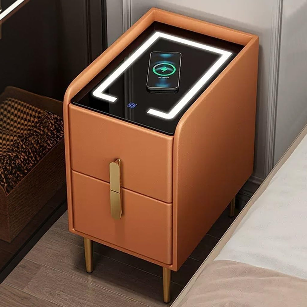 Nightstand with 2 Drawers, Solid Wood Side Bed End Table, Narrow Storage Nigh...