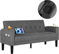 AILEEKISS 62" Loveseat Couches Upholstered Fabric Linen Love Seat Sofas Couch with 2 USB, Cup Holders, Side Pocket, Modern Tufted Sofa for Living Room, Office, Bedroom, Apartment (2-Seat, Dark Grey)