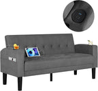 AILEEKISS 62" Loveseat Couches Upholstered Fabric Linen Love Seat Sofas Couch with 2 USB, Cup Holders, Side Pocket, Modern Tufted Sofa for Living Room, Office, Bedroom, Apartment (2-Seat, Dark Grey)