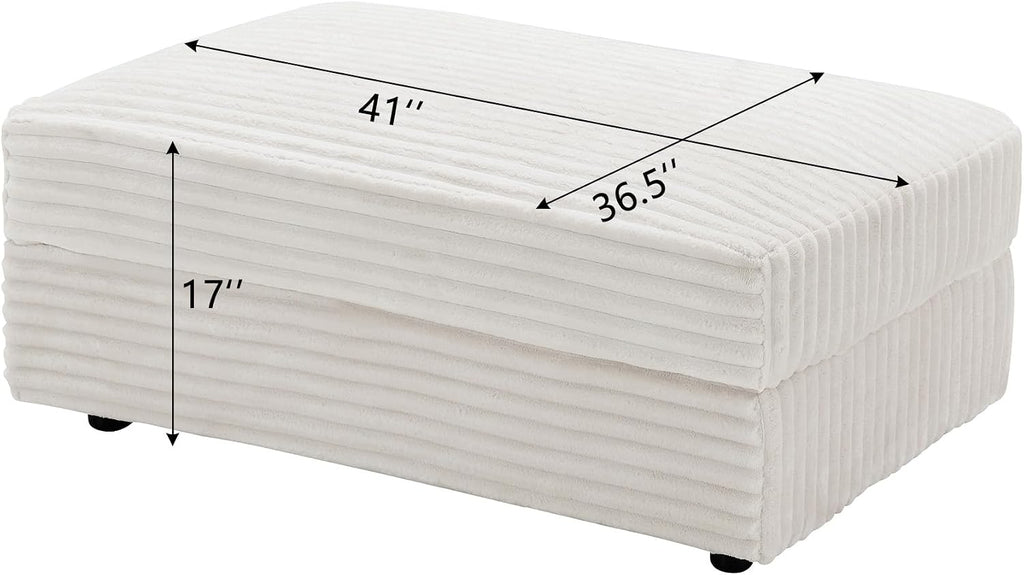Modern Corduroy Sofa Storage Ottoman, Upholstered Memory Foam Footrest (Beige Footrest)