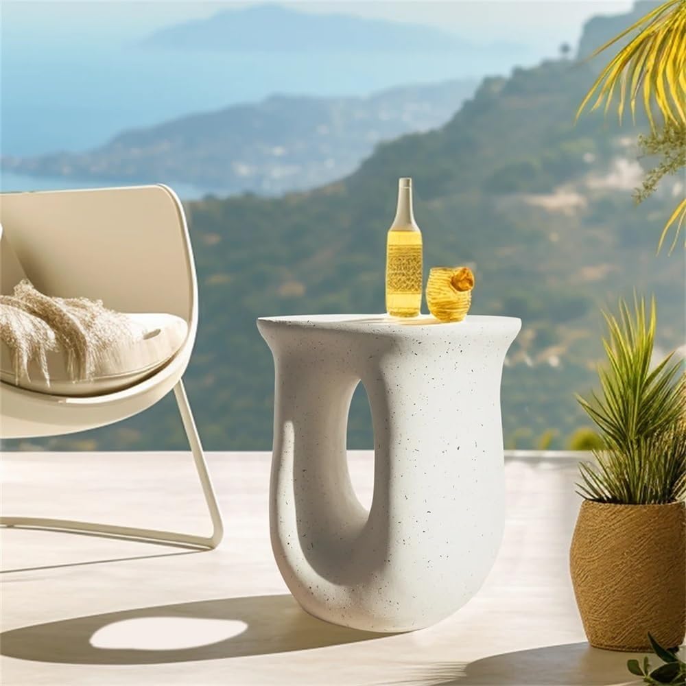 End Tables U-Shaped Geometric Concrete Decorative Table for Indoor and Outdoo...