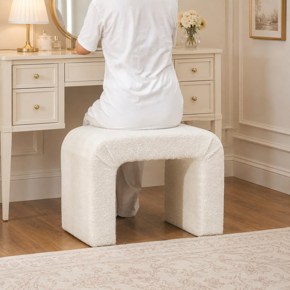 Modern Boucle Ottoman Footstool, 24" Arched Upholstered Vanity Stools fo...
