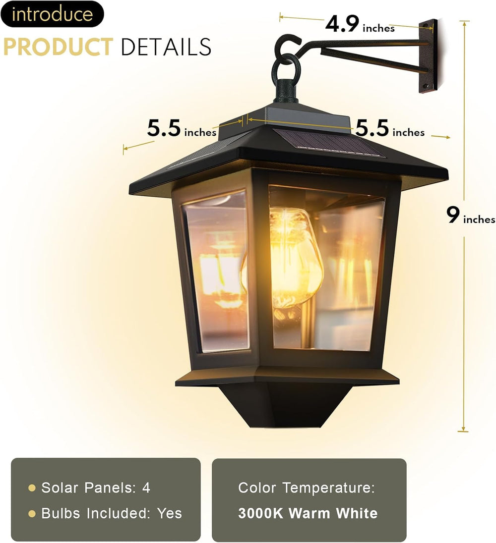 PASAMIC 2 Pack Solar Wall Lanterns,Outdoor Hanging Lights with 4 Solar Panels...