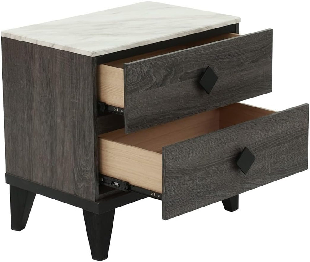 Two-Tone Finish Nightstand with 2 Drawers, Foil Grey,for Small Spaces