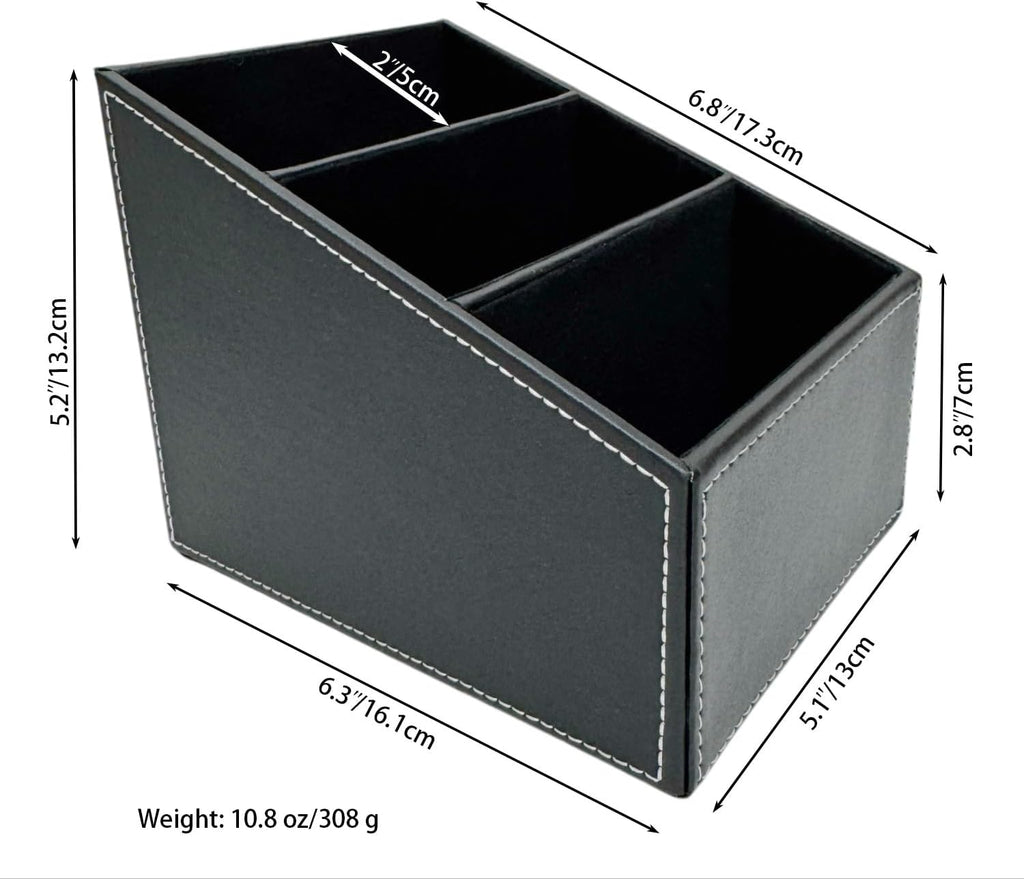 AgentMoon 2-piece Set Remote Control Holder,3-Compartment Gradient Desk Organizer,PU Leather Outside Storage Box with Suede Imitation Lining. 6.3x5.1x5.2 inches,10.8oz/308g (Black 2PCS)