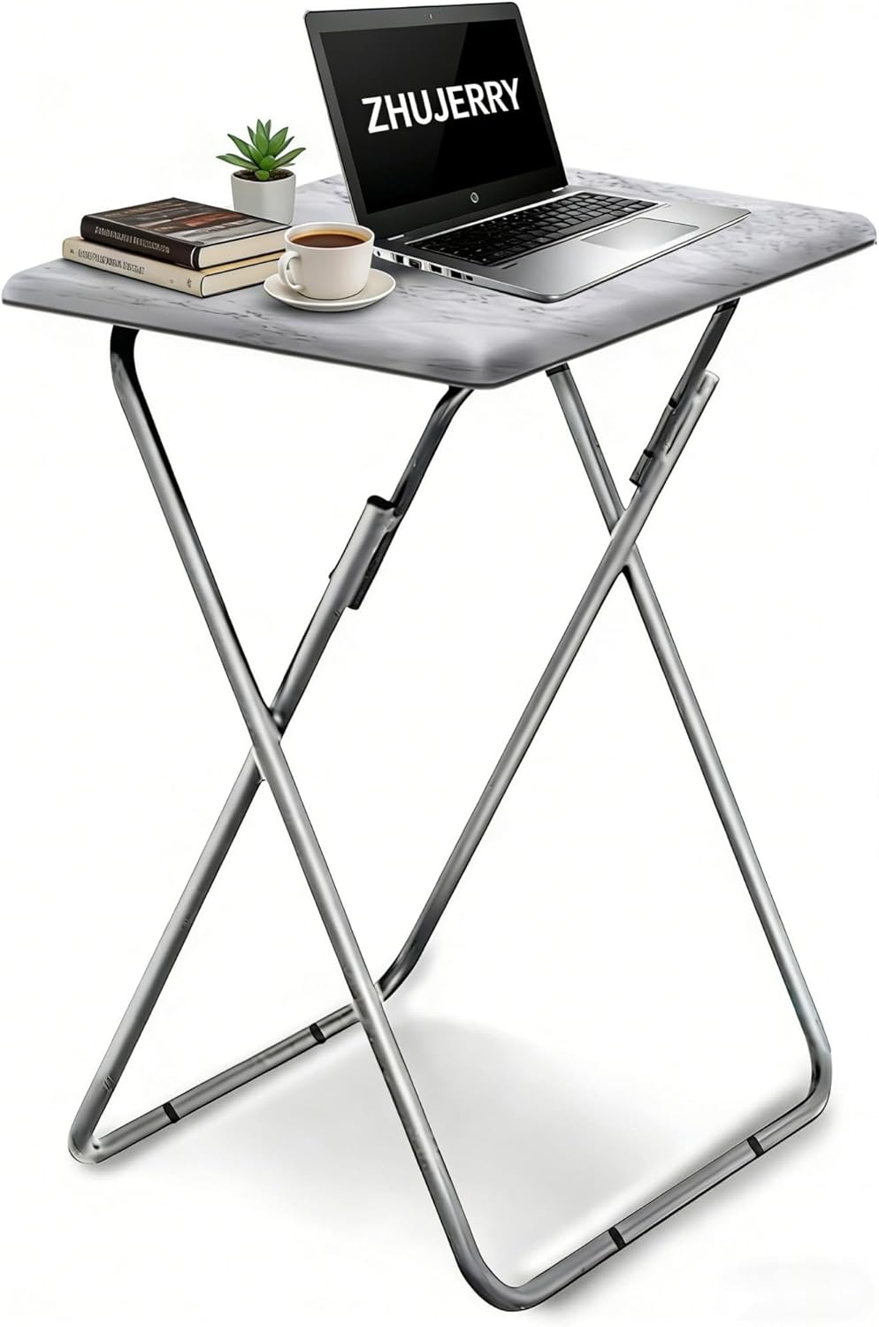 Tv Trays Folding Tv Table, Dinner Table for Eating with Sturdy Metal Frame, Small Foldable Snack Trays Table for Living Room, Couch,Sofa, Bed, No Assembly Required (White Marble)