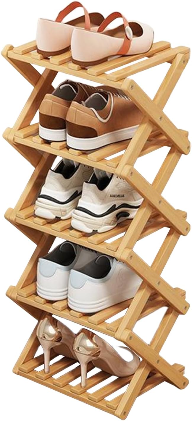 Bamboo Shoe Rack, Portable Folding Storage, No Installation, 5 Tier Stand | Free Standing, Space Saving Design, Easy To Move, Ideal For Entryway, Closet, Dorm
