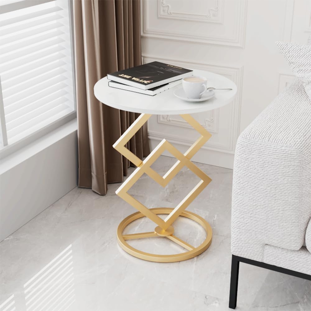 Boho Round Side Table Living Room, Luxurious Marble Desktop end Tables with S...