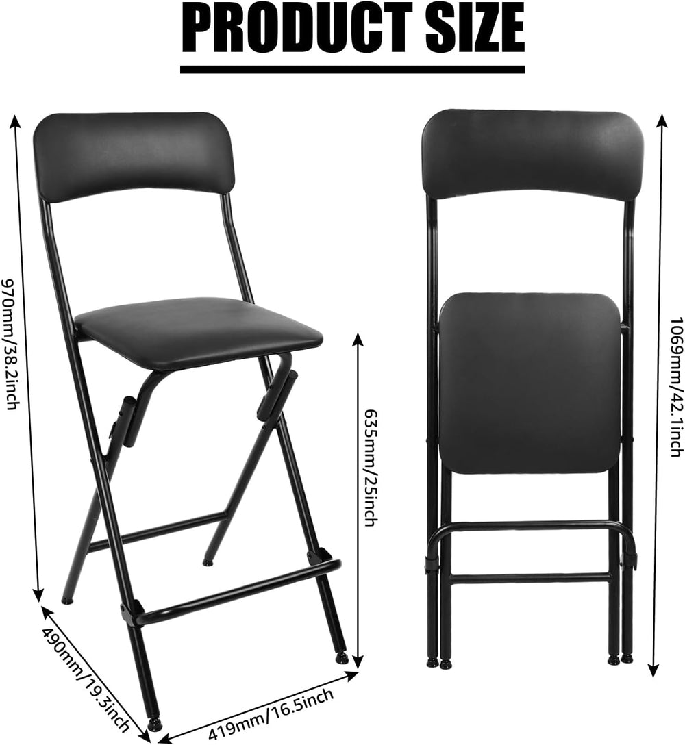 VENI HOME Folding Bar Stool with Backrest,25 Inch Leather Padded Counter Heig...